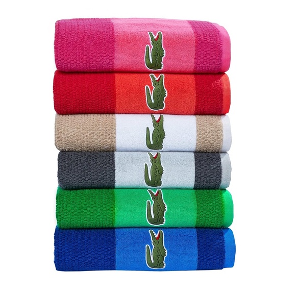 Lacoste Match Colorblocked Cotton Loops Bath Beach Towel 30 x 52 100% Cotton NWT - Picture 1 of 9